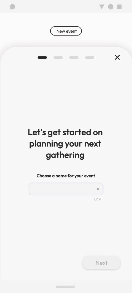 The first step of creating an event, asking for a name for the gathering.