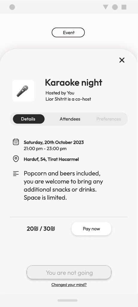 An event seen by a guest who has declined, showing “You are not going” and an option to change their mind.