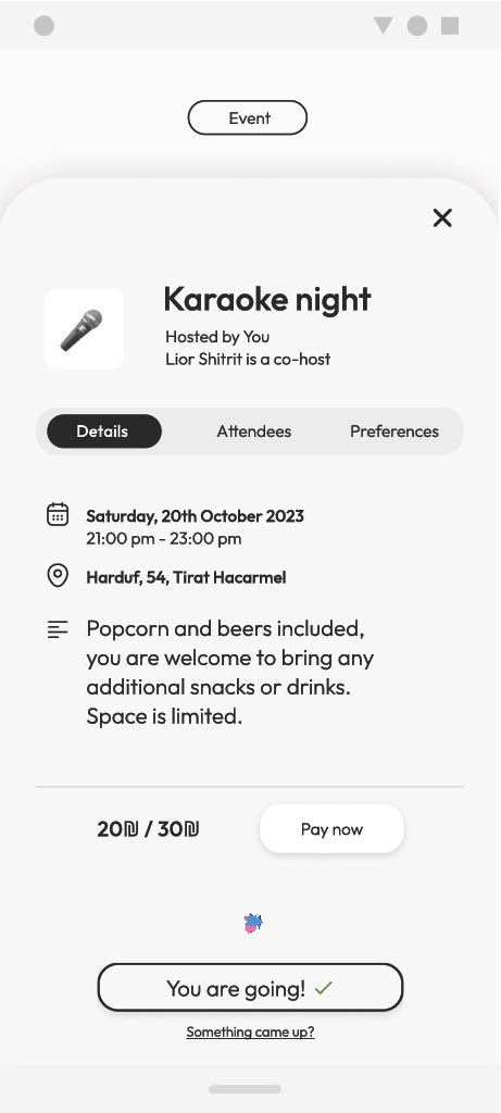 The same event once accepted, confirming “You are going!”.