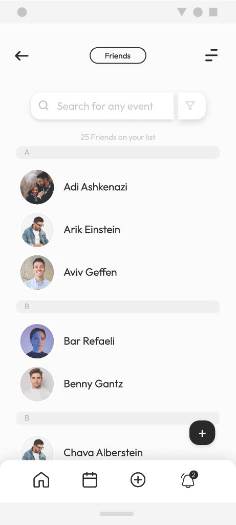 The friends list with a search field and an add-friend action.