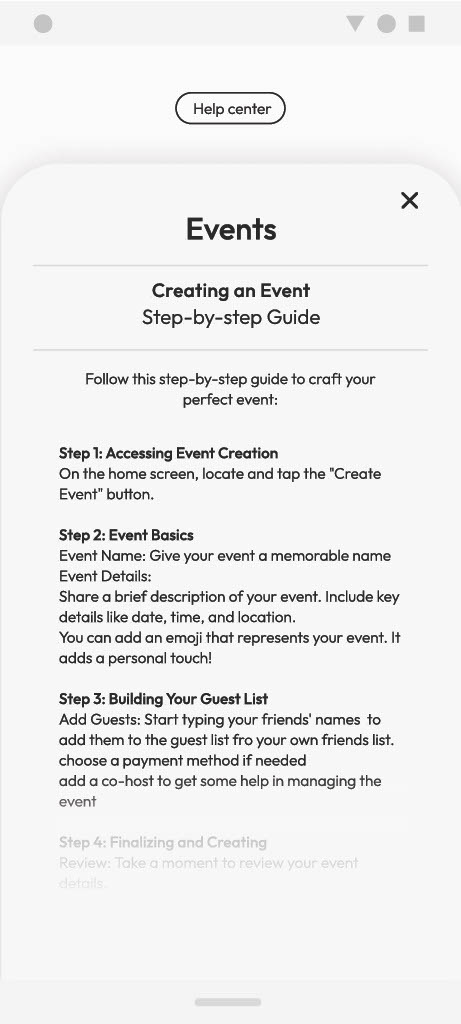 A step-by-step guide to creating an event, written out inside the help centre.
