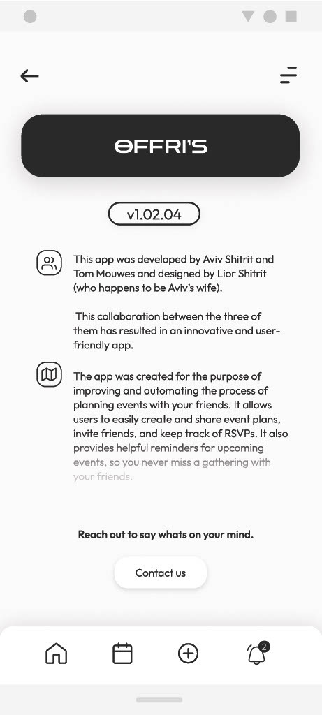 The about screen, crediting the team behind the app and its version number.